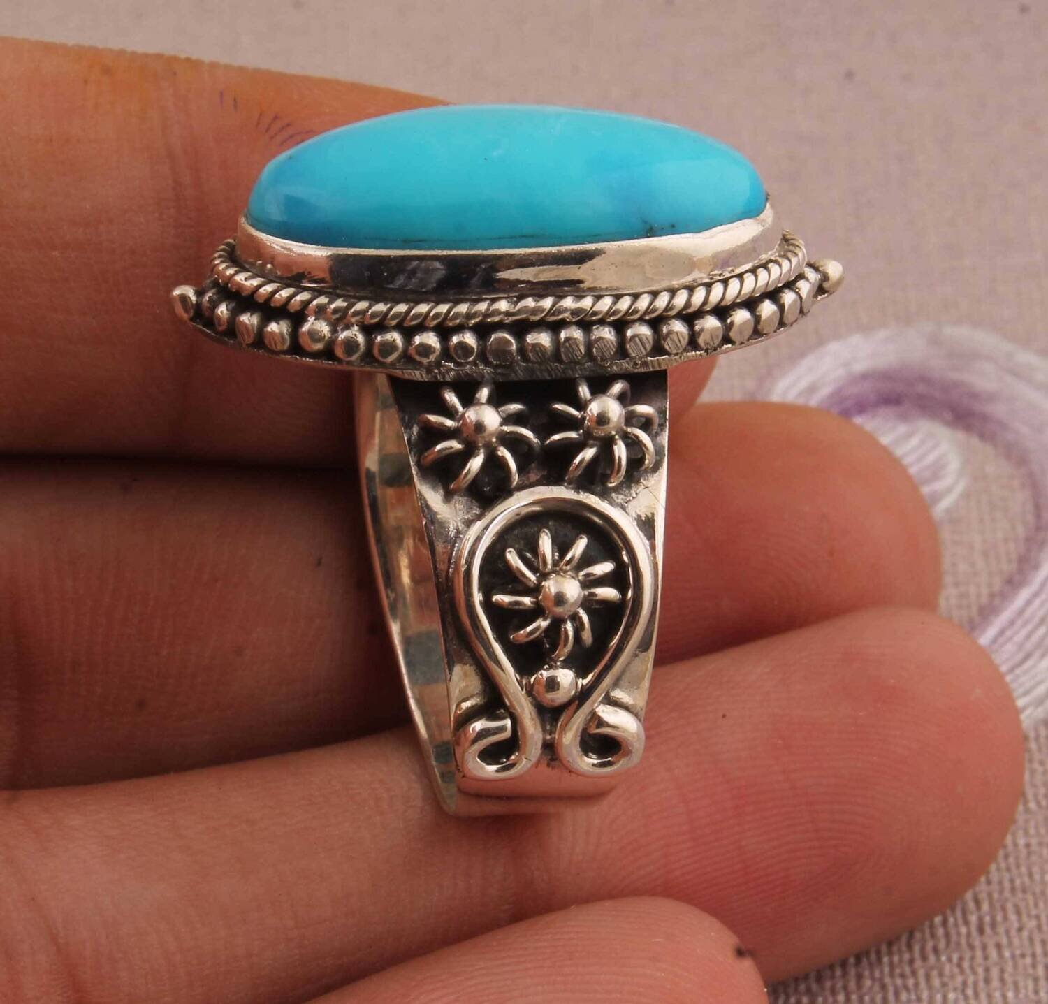 Turquoise Ring,Sleeping Beauty Turquoise Sterling Silver Ring,Boho Ring,Twisted Band Ring,Dainty Rings,Silver Top Selling Item Gift For Her.
