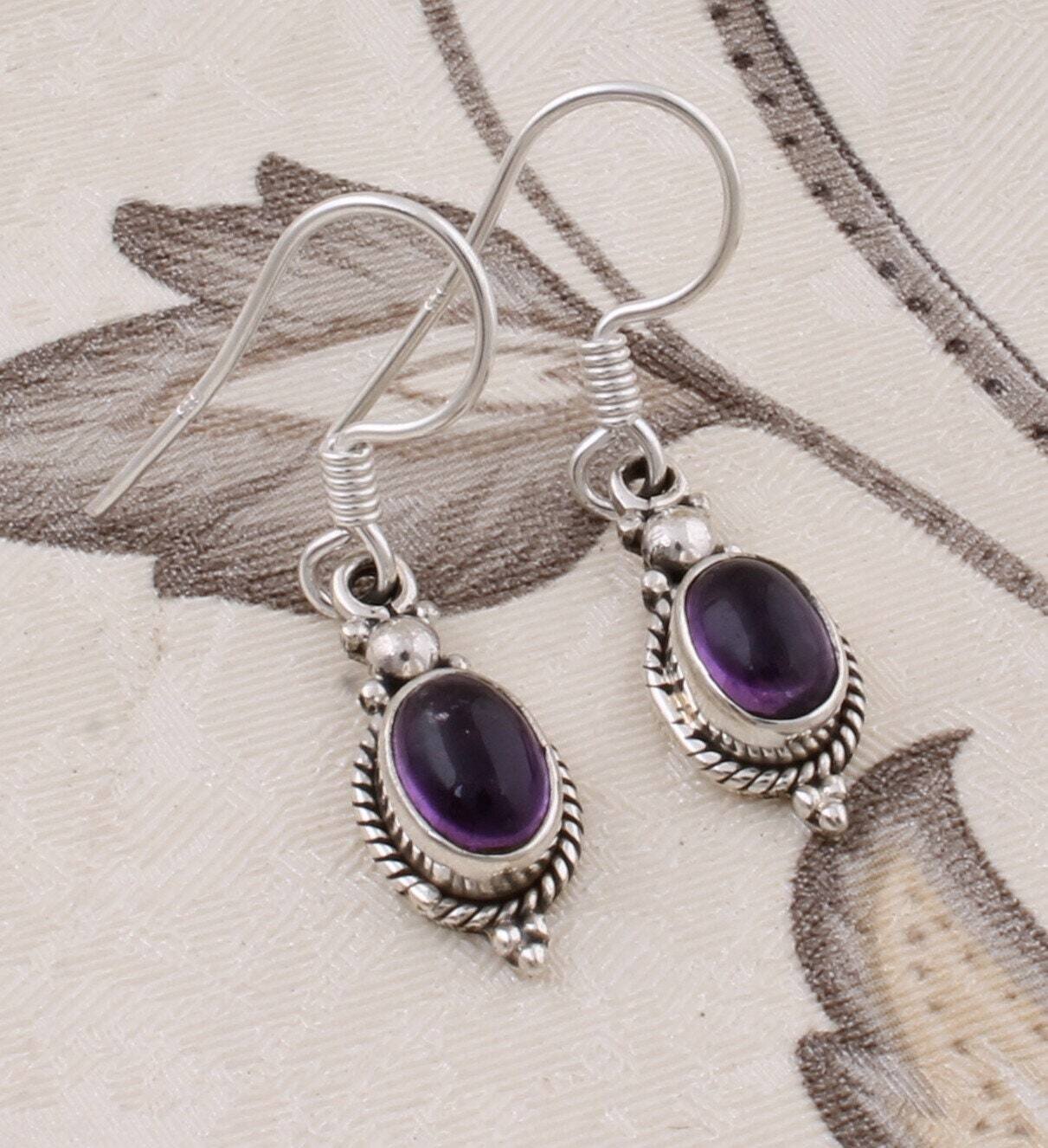 Lovely Amethyst Gemstone 925-Silver Sterling Earring Handmade Earring Natural Top Quality Gemstone Earring Purple Color StoneCyber2021