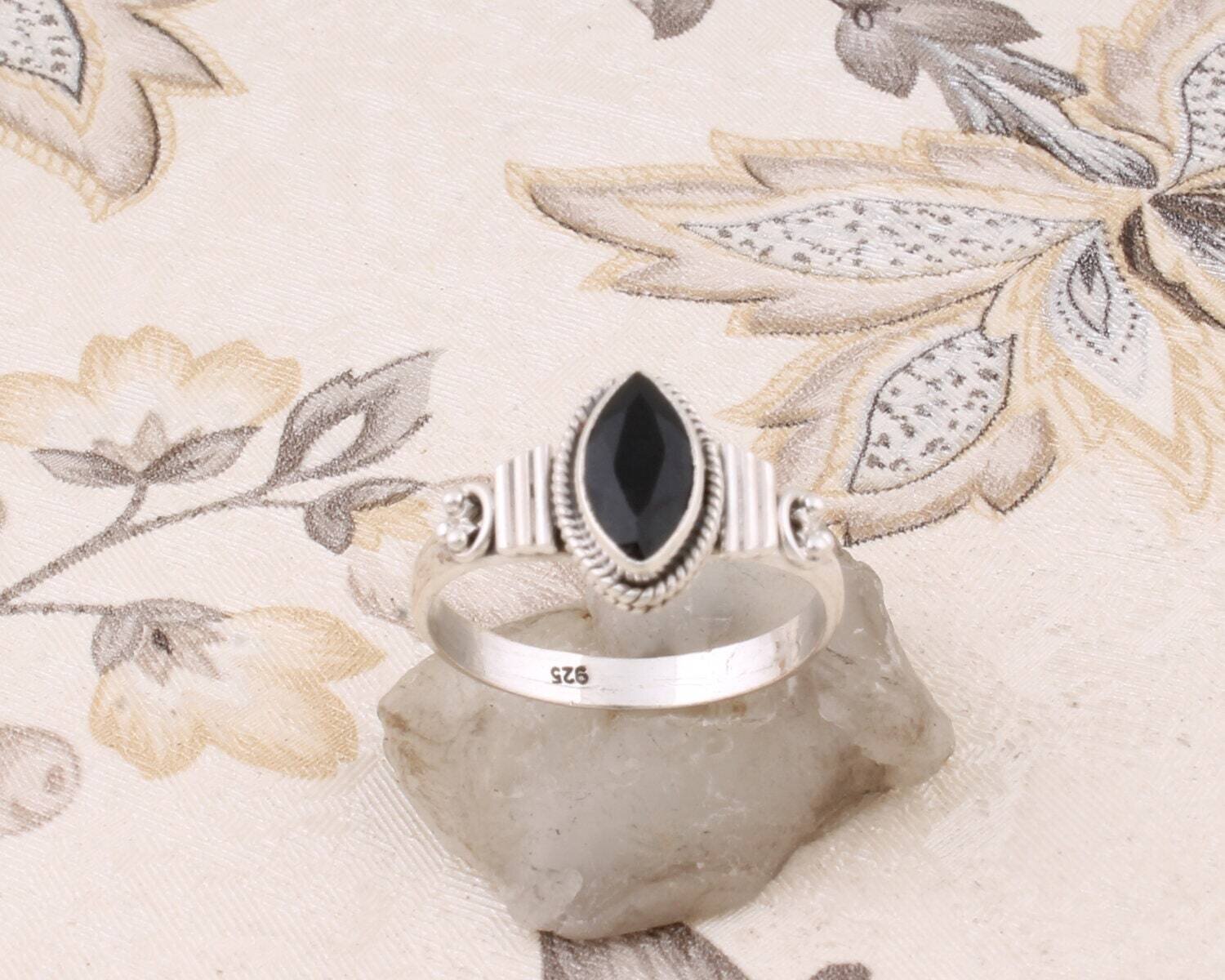 Natural Amazing Black Onyx Gemstone Ring Cut Stone Boho Ring 925-Solid Sterling Silver Ring,Index Finger Ring Gift For You ! L#-282618-R