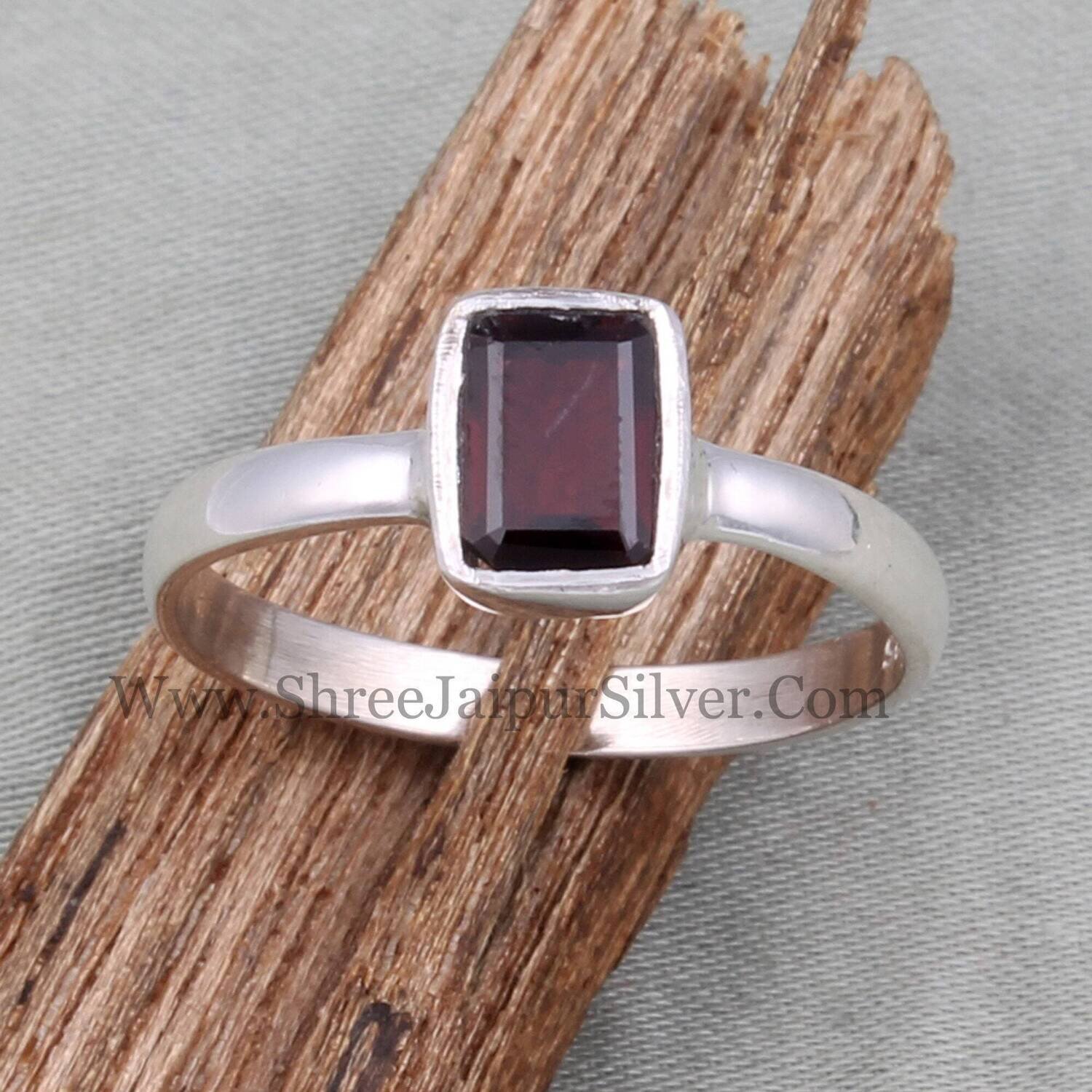 Natural Red Garnet Baguette Cut Stone Solid 925 Sterling Silver Ring For Women, Handmade Solid Silver Ring For Wedding Anniversary Gift Idea