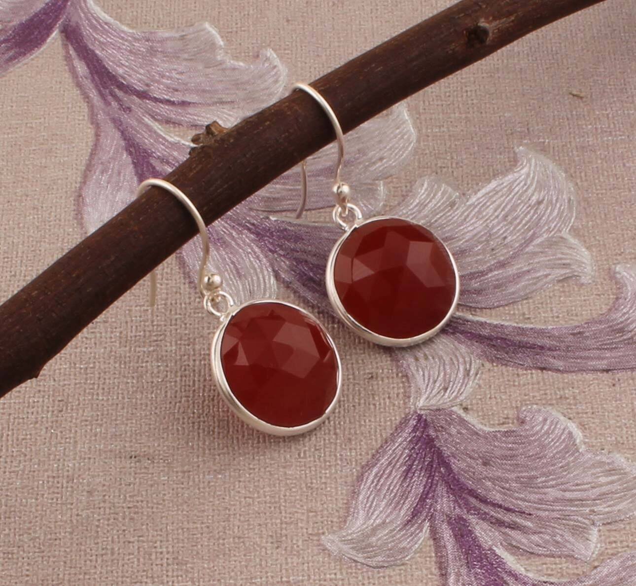 Top Quality Red Onyx Cut Opaque Stone Earring 925-Sterling Silver Earring,Antique Silver Earring,Wedding Earring Gift  Item EarringCyber2021