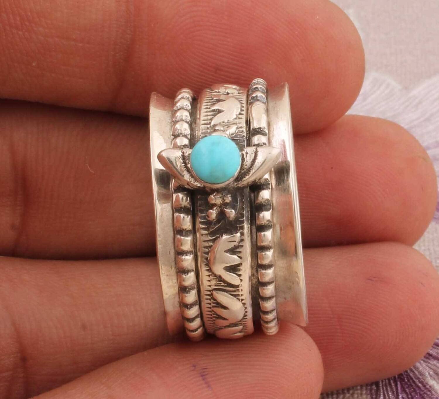 Sleeping Beauty Turquoise Top Quality Gemstone Ring 925-Antique Silver Ring,Silver Spinner Ring,Small Stone Ring Thumb RingCyber2021