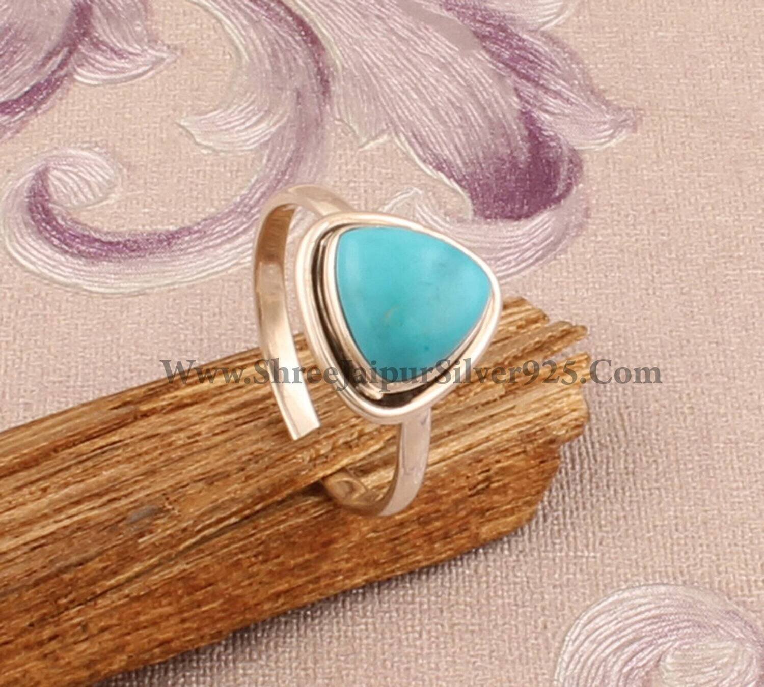 925 Sterling Silver Turquoise Trillion Gemstone Ring, Designer Handmade Solid Silver Ring, Women Wedding Jewelry, Turquoise Ring For Her