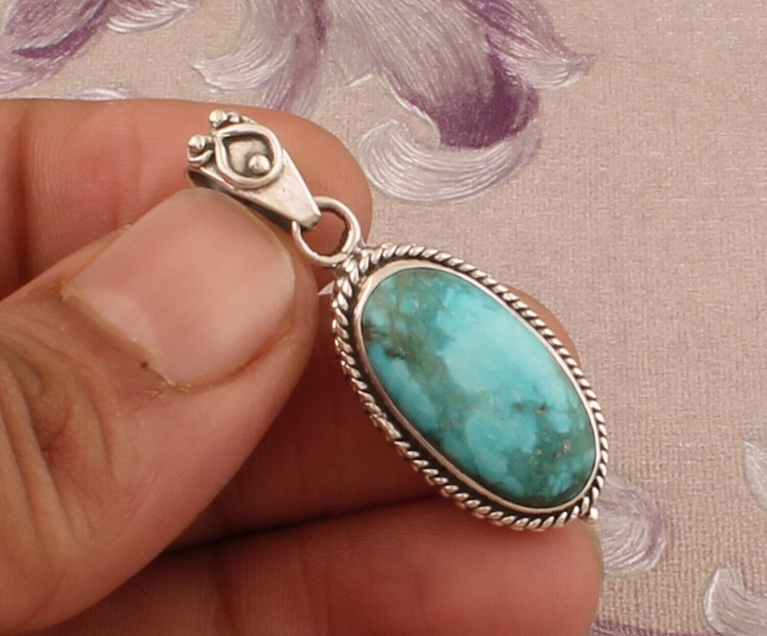 925 Sterling Silver Tibetan Turquoise Necklace Pendant, Boho Turquoise Oval Gemstone Silver Pendant, Valentine's Day Gift, Etsy Cyber 2021