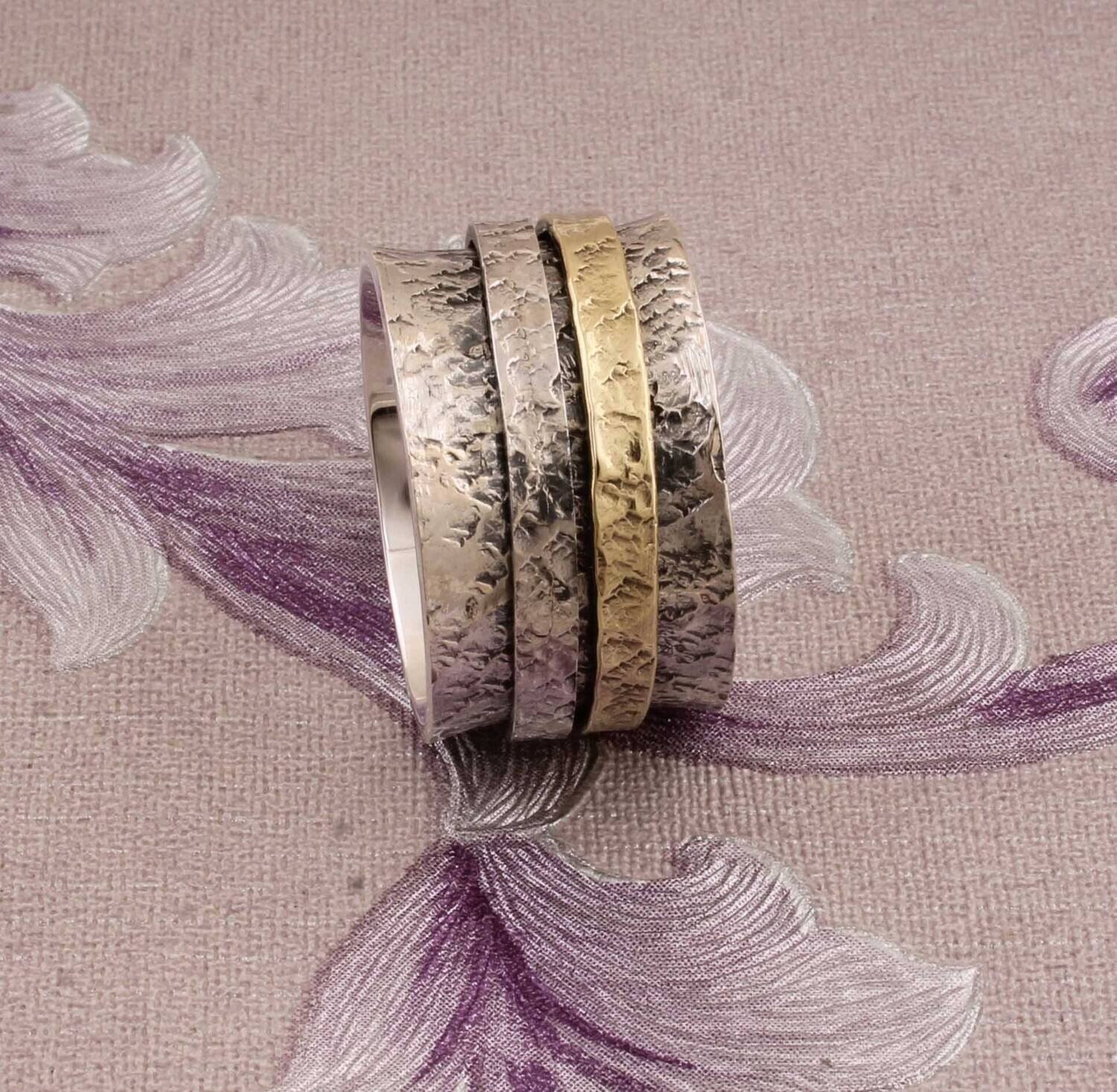 Thumb Ring 925-Sterling Silver Ring, Spinner Ring Two Tone Ring, Antique Silver Ring Silver &amp; Brass Ring Boho Gift Item Spinner Ring