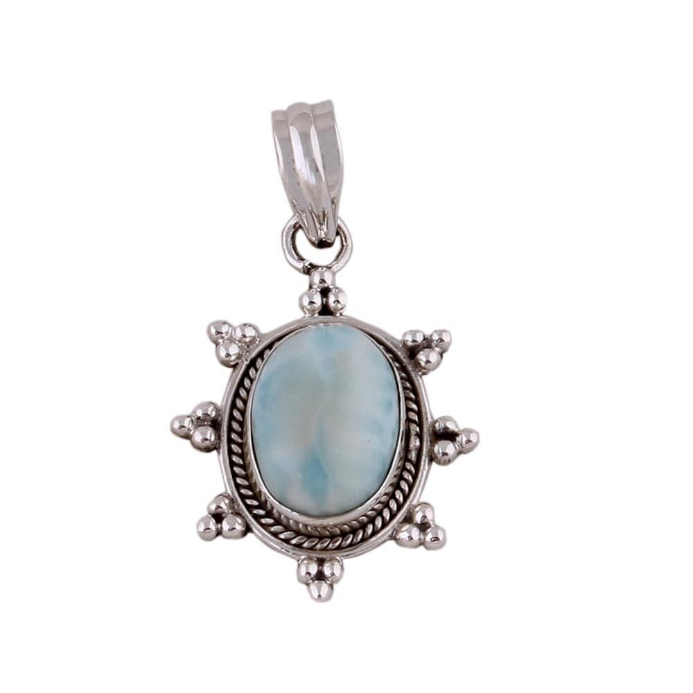 Natural Larimar AAA+Quality Gemstone Pendant 925-Silver Sterling Pendant Handmade Pendant Cabochon+ Oval Shape Stone Antique SilverCyber2021