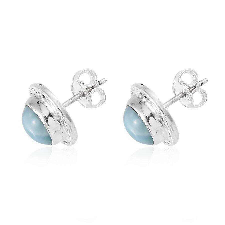 Hoop Earring Gift For You ! Solid 925-Sterling Silver Earring With Natural Larimar Gemstone Earring Handcrafted Charm &amp; Boho Earring