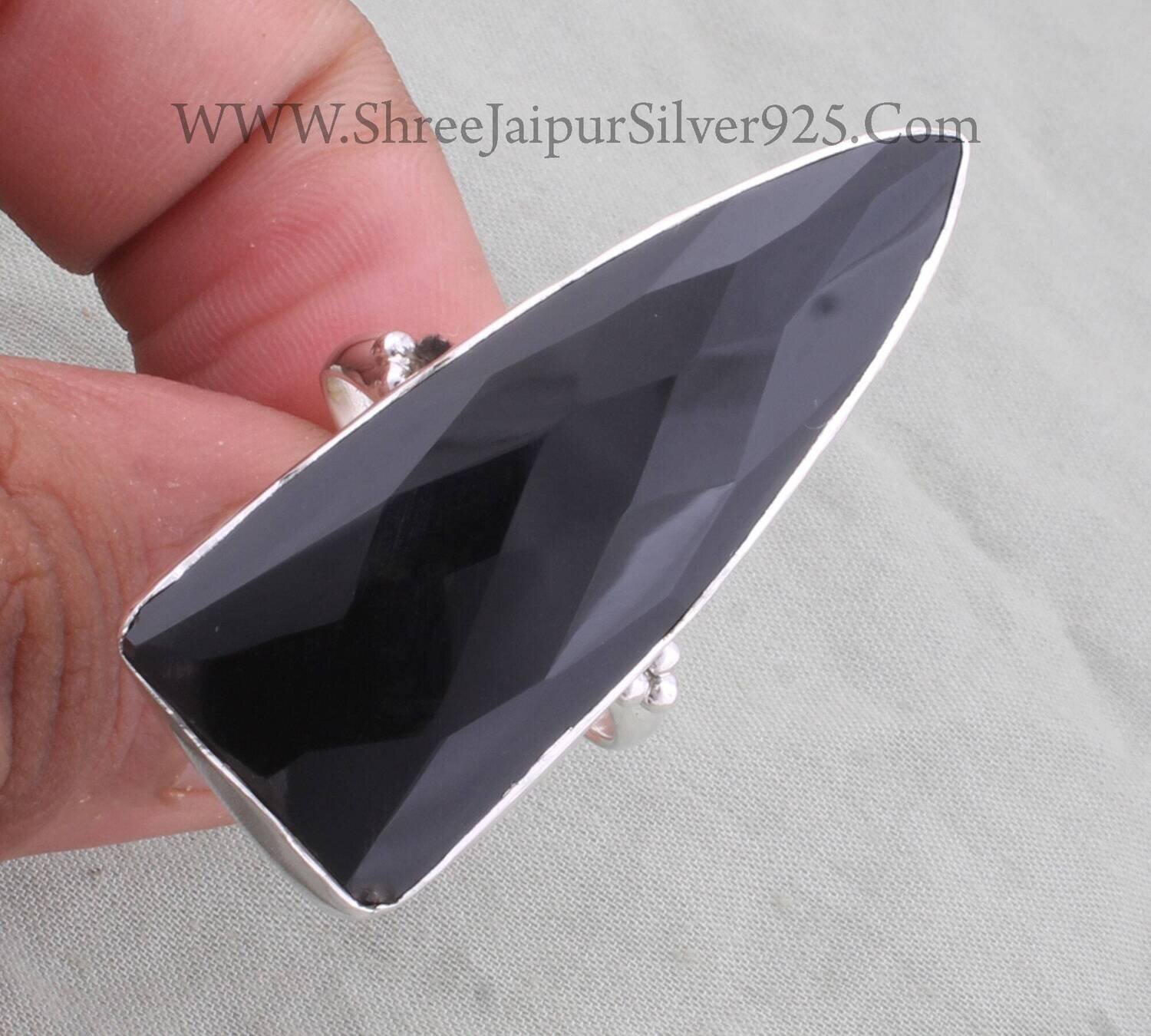 925 Sterling Silver Black Onyx Dagger Gemstone Ring, Designer Handmade Gemstone Silver Ring Valentine's Day Jewelry Gift For Anniversary