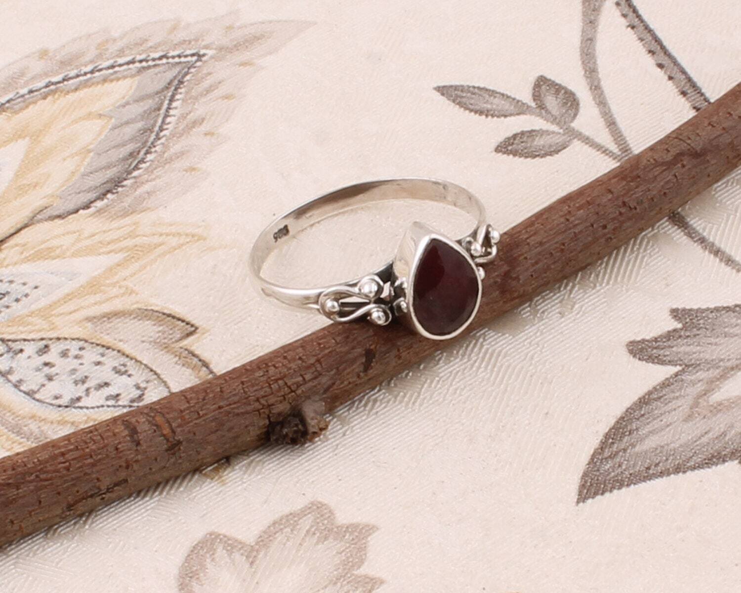 Gift For You Solid 925 Silver Sterling Ring With Natural Red Garnet Gemstone Ring Cut Stone Boho Ring Handcrafted Middle Finger Ring