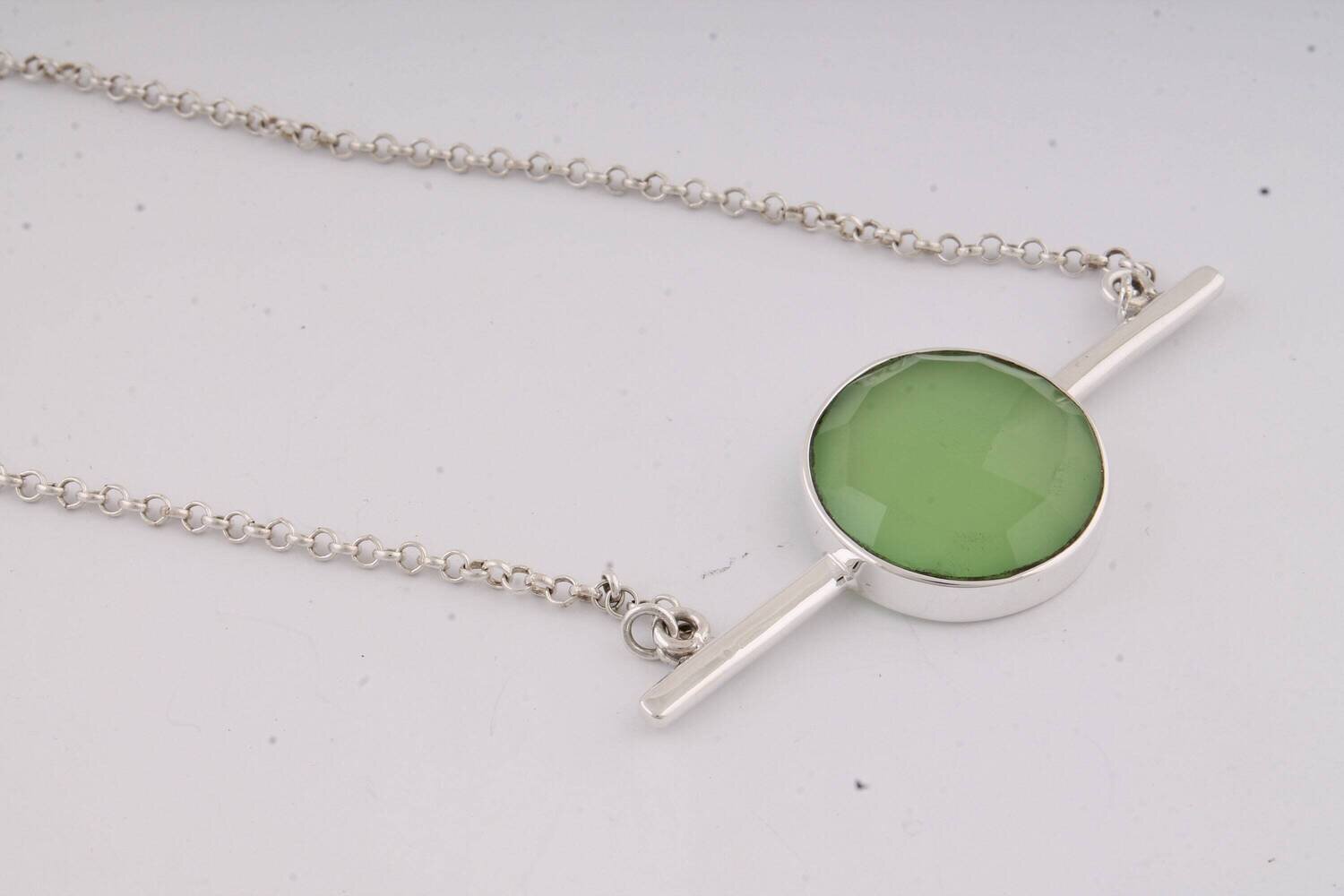 Simple Round Shape Necklace 925-Sterling Solid Silver Necklace With Natural Green Onyx Gemstone Necklace Cut Stone Boho Necklace Pendant