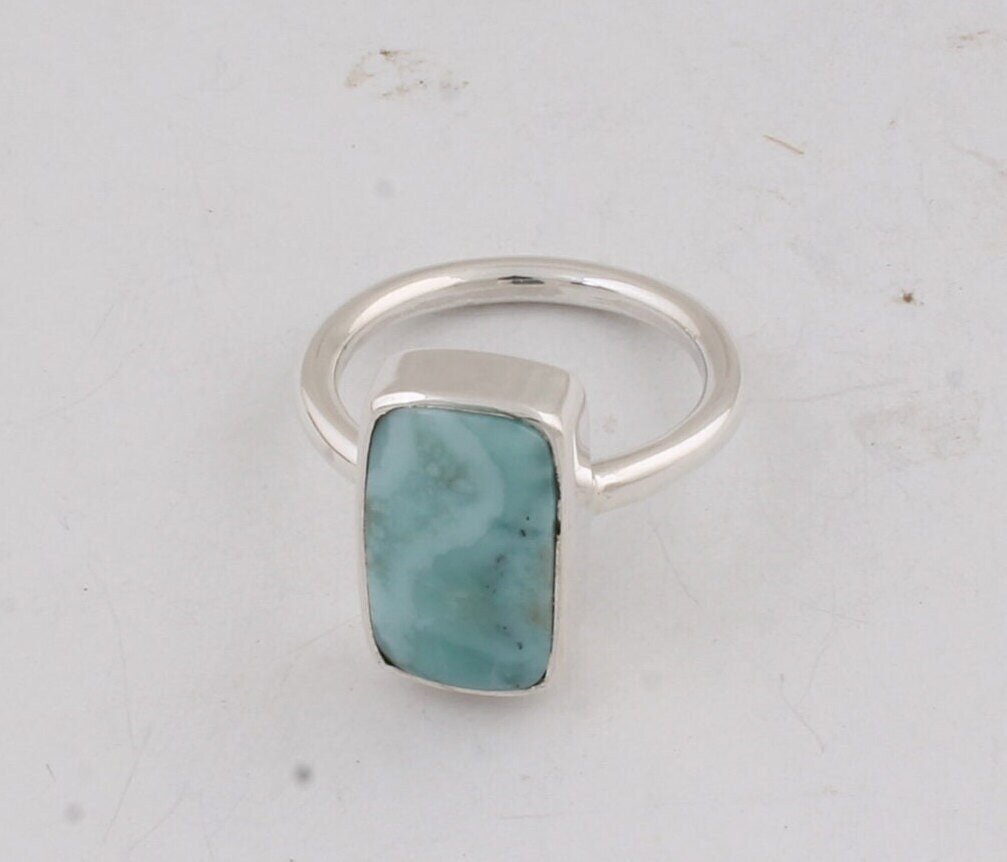 Larimar Octogun  Natural Top Blue Stone Middle Finger Ring 925-Silver Sterling Ring Natural Larimar AAA+Quality Gemstone Ring Handmade Ring