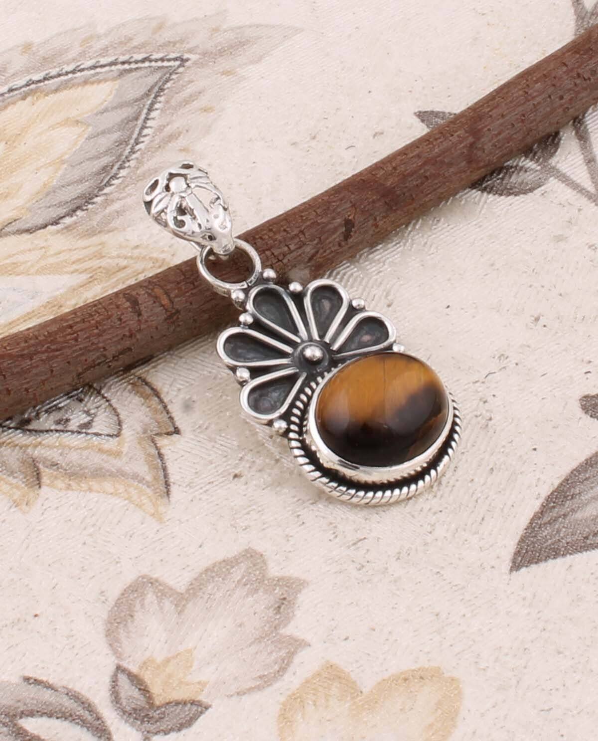 Natural Amazing Tiger-Eye Gemstone Pendant Top Rare Cabochon Stone Boho Pendant 925-Sterling Solid Silver Pendant,Handcrafted Pendant