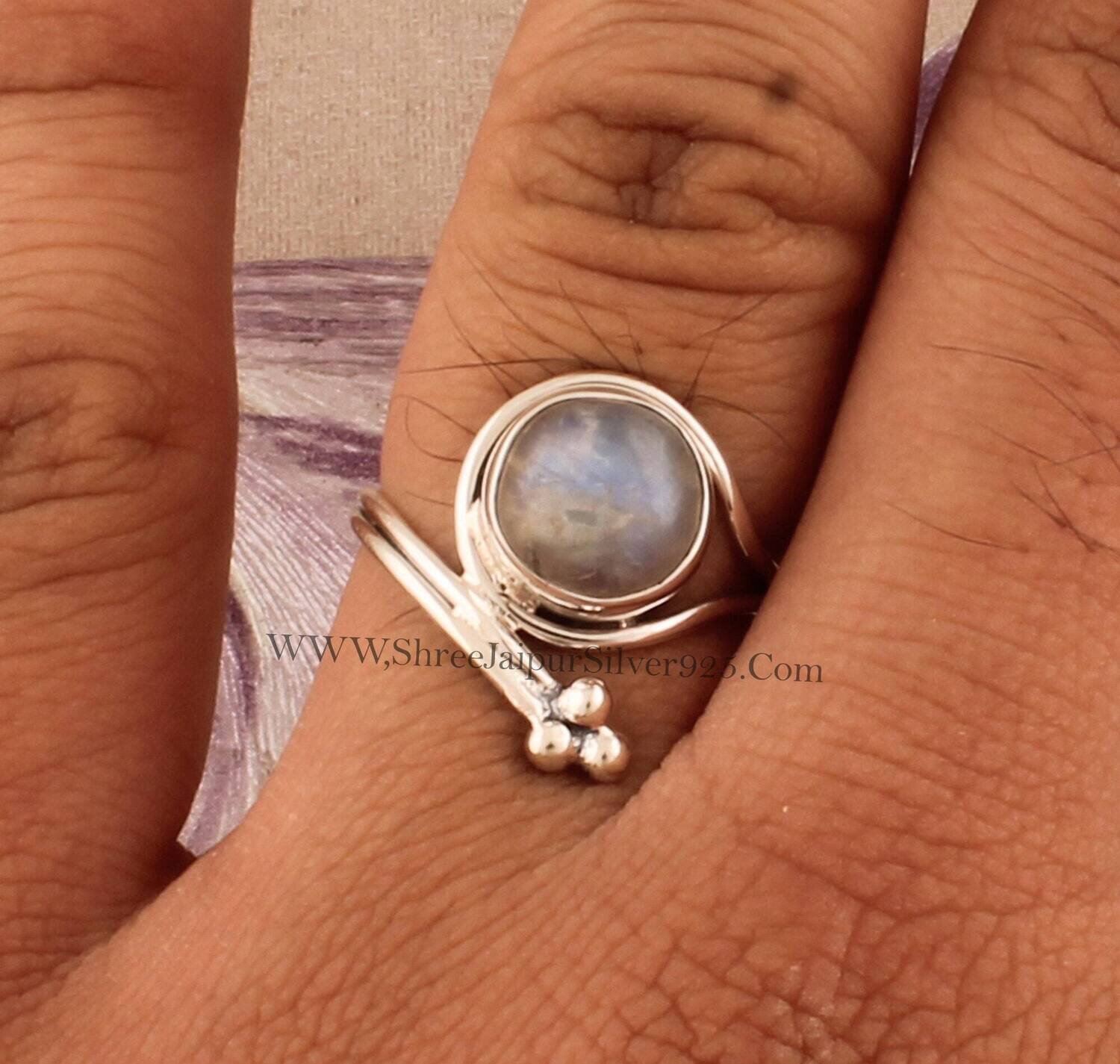 Natural Rainbow Moonstone AAA+Quality Gemstone Ring Blue Fire Stone Boho Ring 925-Sterling Solid Silver RingCyber2021Bestseller2021Etsy