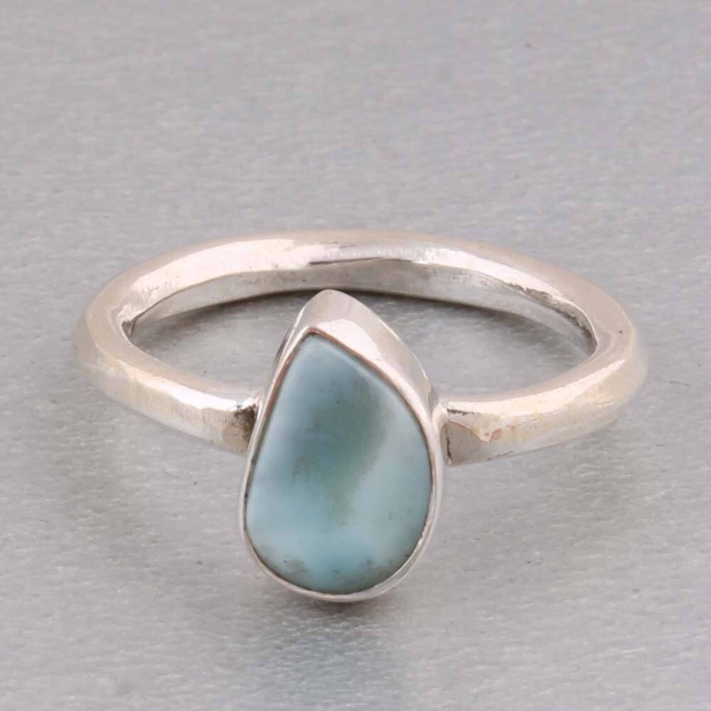 925 Sterling Silver Natural Larimar Gemstone Plane Ring, Anniversary Wedding Gift For Her, Christmas Gift Birthstone