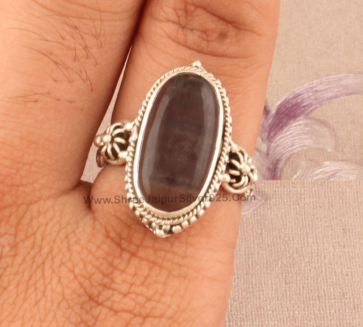 Natural Fluorite Silver Ring Oval Handmade Silver Gemstone Jewelry 925 Sterling Silver Engagement Vintage Dainty Designer Ring For Women