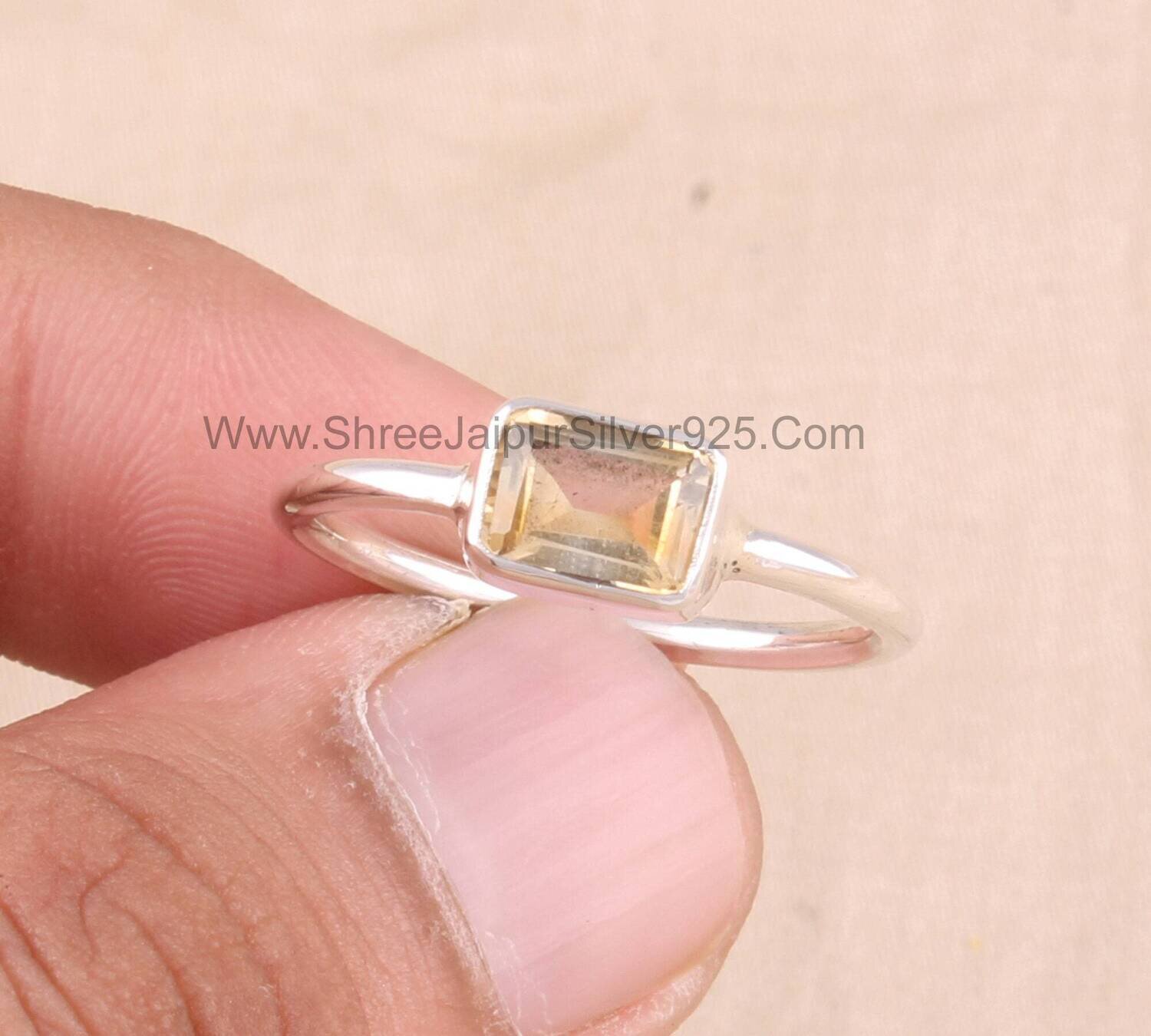 Natural Citrine Rectangle Cut Stone Solid 925 Sterling Silver Ring For Women,Handmade Ring For Wedding Anniversary Gift Idea, Halloween Gift