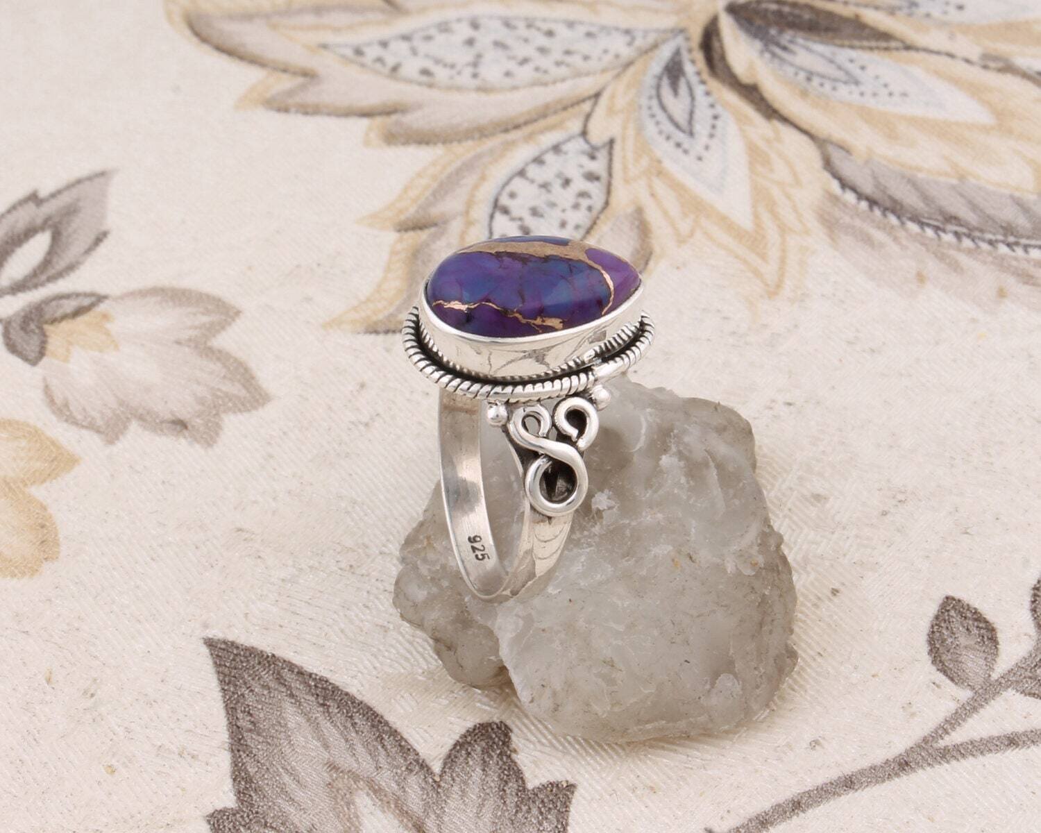 Handcrafted Ring With  Composite Turquoise Gemstone Ring Cabochon Stone Boho Ring 925-Sterling Solid Silver Ring Gift For You !Birthstone