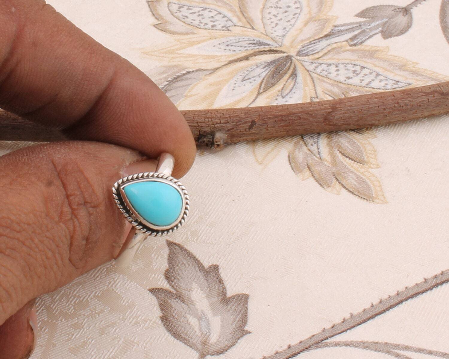 Handcrafted Ring Gift For You ! 925 Sterling Solid Silver Ring With Solar Turquoise Gemstone Charm Ring Little Finger Ring Boho Ring