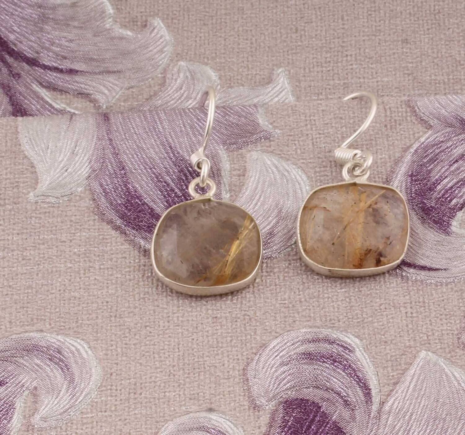 Golden Rutile AAA+Quality Gemstone Earring 925-Sterling Silver Earring,Antique Silver Earring Beautiful Gift Earring One-Of-Kind-Item