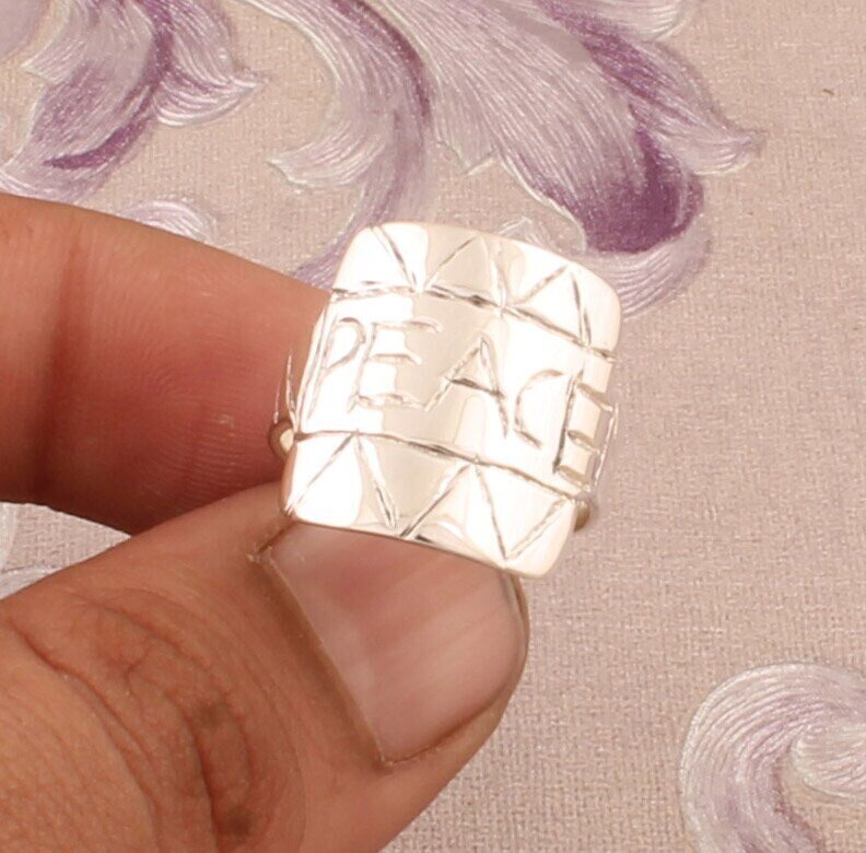 Carved PEACE Word Ring, 925 Sterling Silver Ring, Designer Zigzag Carved Band Ring, Handmade Ring, Everyday Jewelry, Christmas Gift Idea