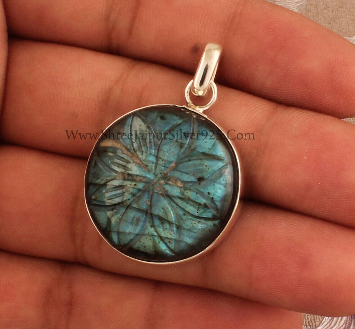 Natural Labradorite Necklace Pendant, 925 Sterling Silver Hand Carved Labradorite Pendant, Labradorite Gemstone Necklace, Pendant Gift Idea