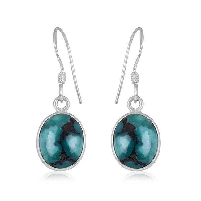 Boho Earring With Natural Copper Turquise Gemstone Earring Cut,Opaque Stone Handcrafted Earring 925-Sterling Solid Silver Earring L#-28459-E