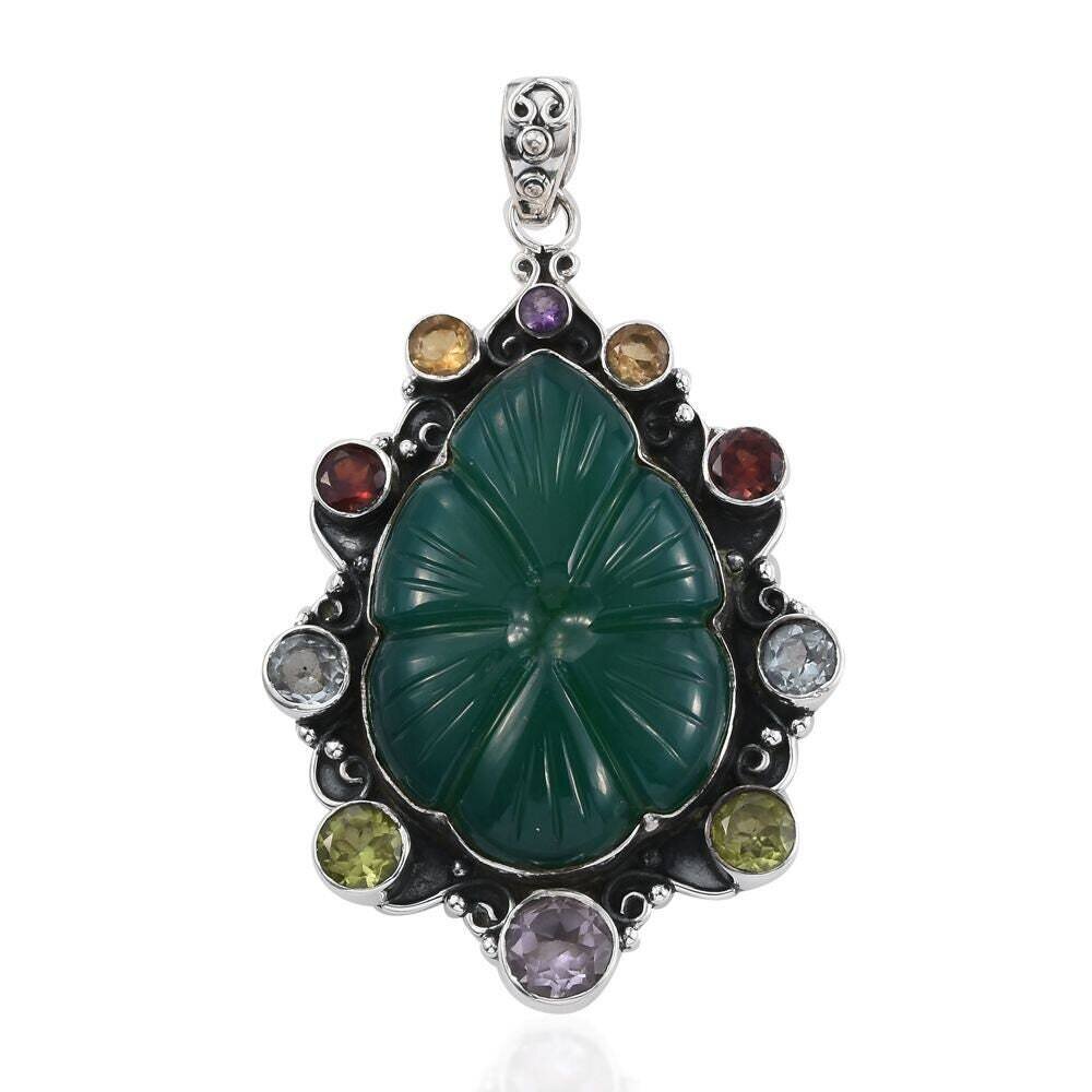 Handcrafted Pendant Natural Green Jade+Amethyst+Red Garnet+Citrine+Lemon+Blue Topaz Gemstone pendant Carving+Cut Stone Boho pendantCyber2021