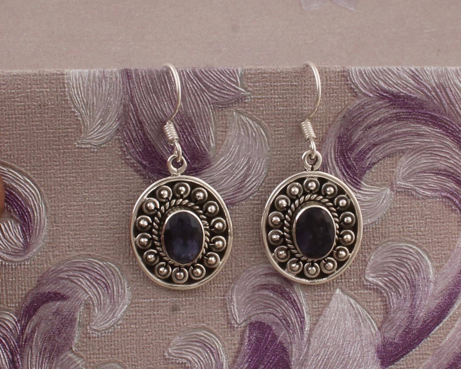 Top Quality Iolite Gemstone Earring Oval Shape With Cut Faceted Stone Earring 925-Sterling Silver Earring transparent Stone EarringCyber2021