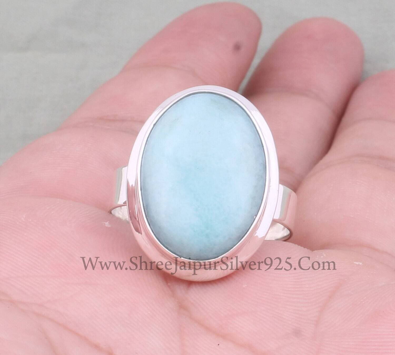 Natural Amazing Larimar Top Quality Gemstone Ring 925-Antique Silver Ring,Sterling Silver Ring,Ring Finger Ring Anniversary Gift Ring