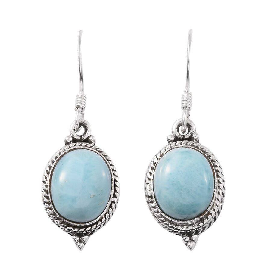 Solid 925-Sterling Silver Earring With Natural Larimar AAA+Quality Gemstone Earring Cabochon ,Opaque Stone Boho Earring Handcrafted (283662)