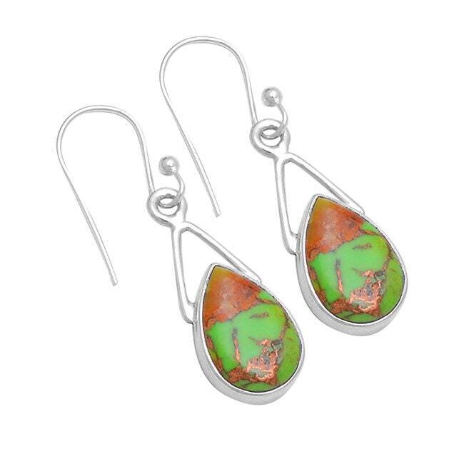 Handcrafted Earring With  Composite Turquoise AAA+Quality Gemstone Cabochon Stone Boho Earring 925-Sterling Solid Silver EarringBirthstone