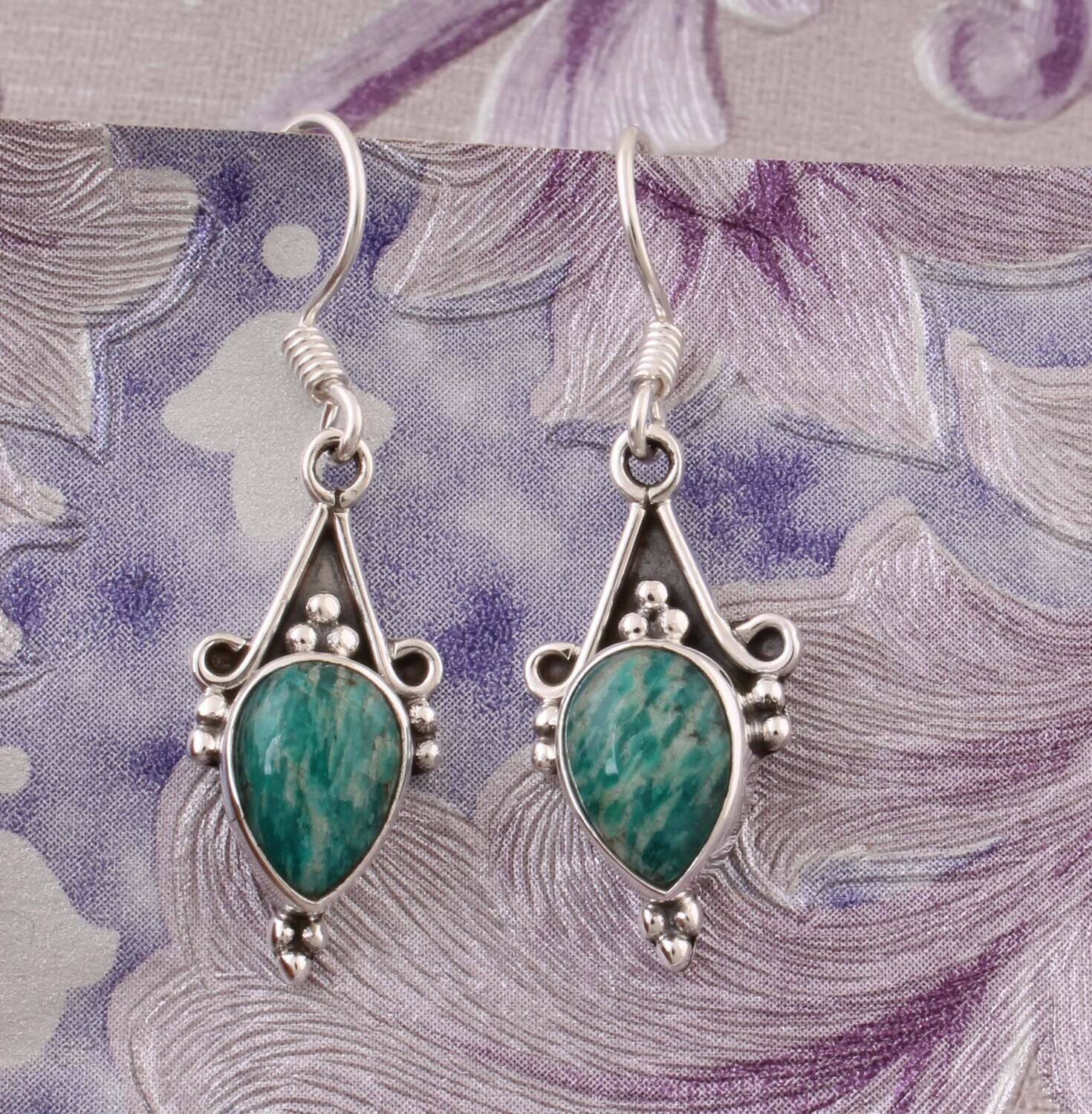 Natural Amazonite Solid 925 Sterling Silver Earrings For Women, Handmade Teardrop Pear Earring Gifts For Her Wedding Anniversary Making Idea