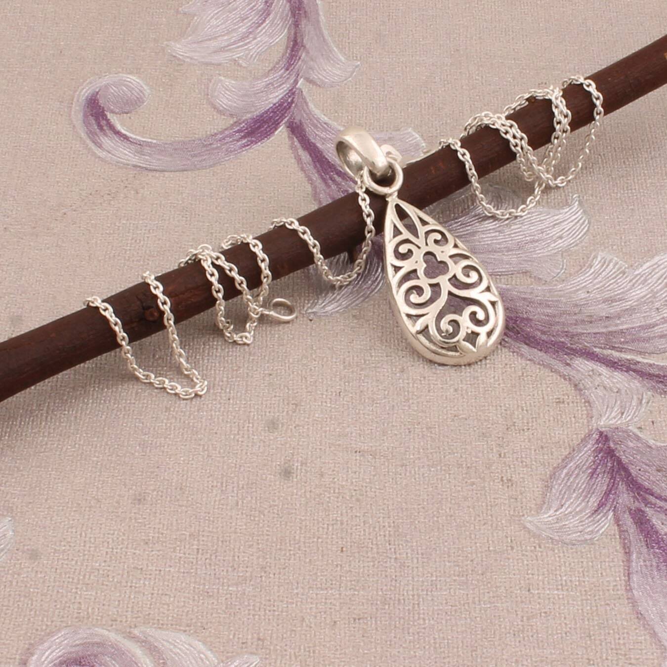925-Sterling Solid Silver Necklace, Leaf Necklace, Beautiful Necklace Long Necklace,Antique Silver Necklace For Women,Gift For Her!