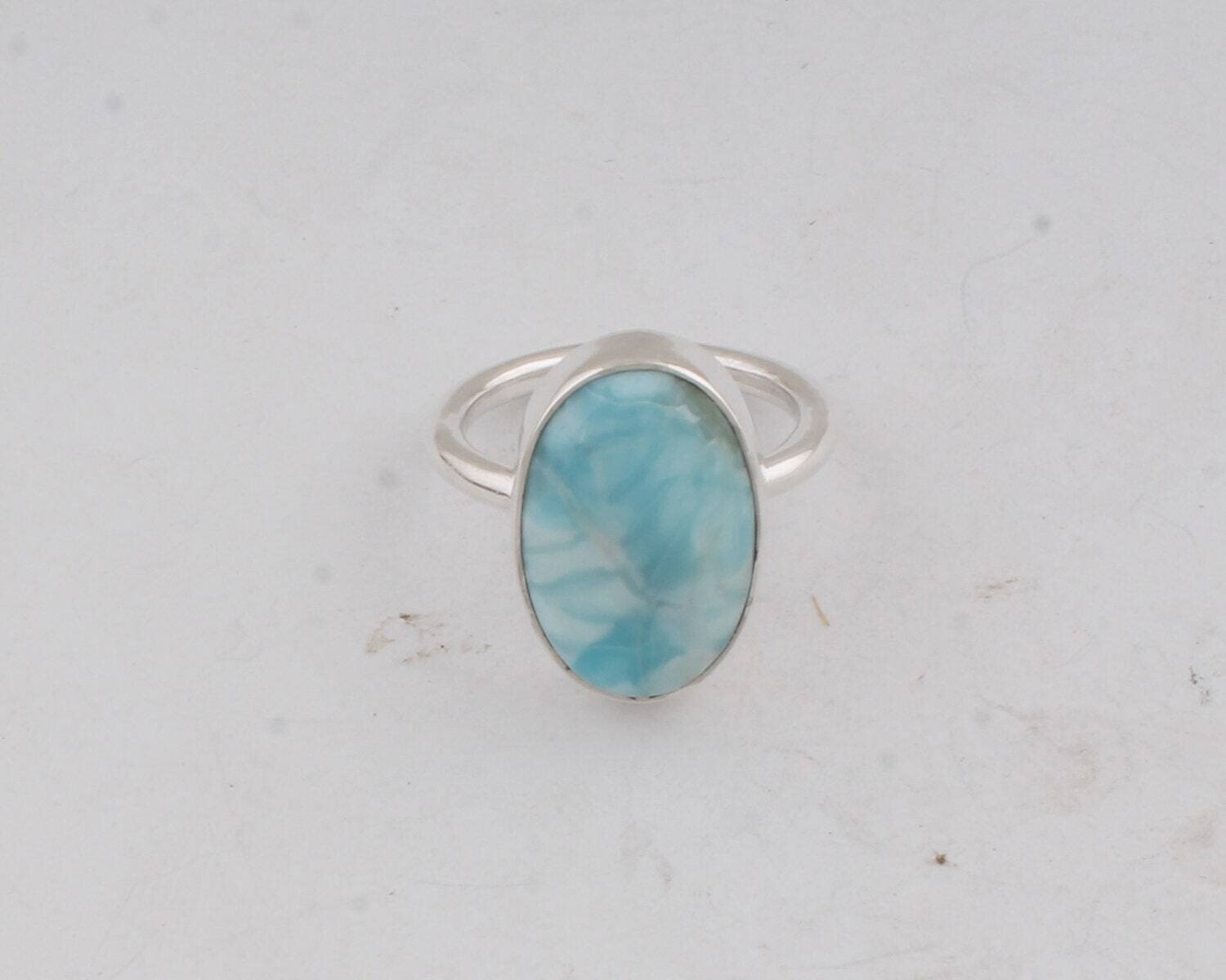 Middle Finger Ring 925-Silver Sterling Ring Natural Larimar Gemstone Ring Silver, Solid Ring Handmade Ring (Simple Ring ) Antique Silver