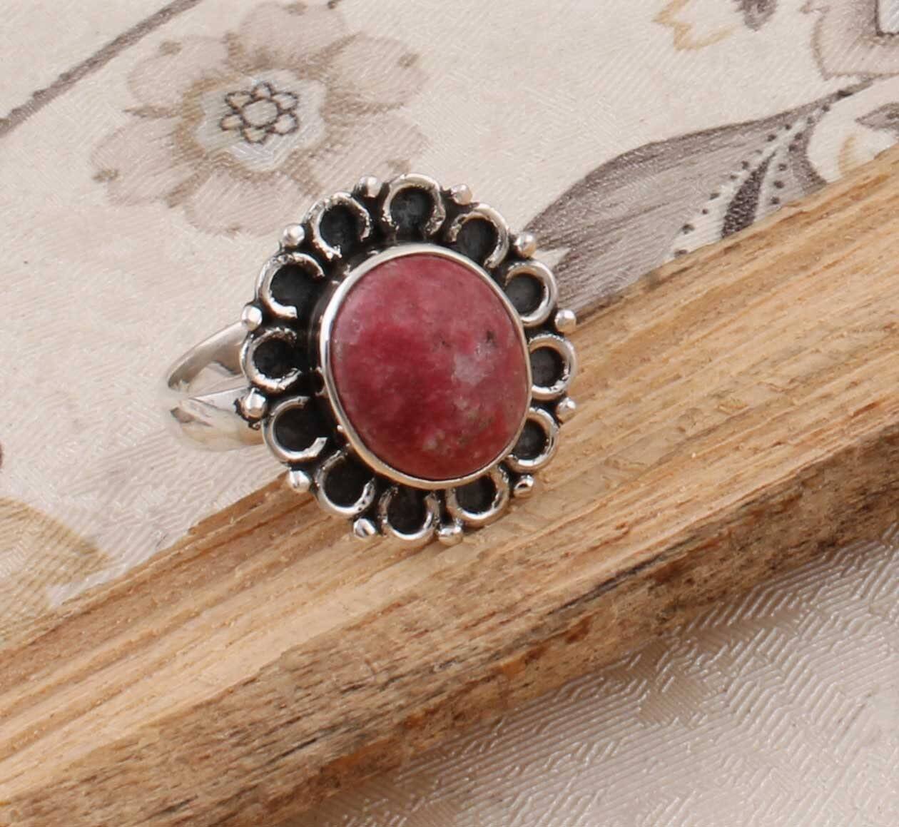 Natural Amazing Thulite Top Quality Gemstone Ring 925-Sterling Silver Ring,Middle Finger Ring,Antique Silver Ring Gift Item RingCyber2021