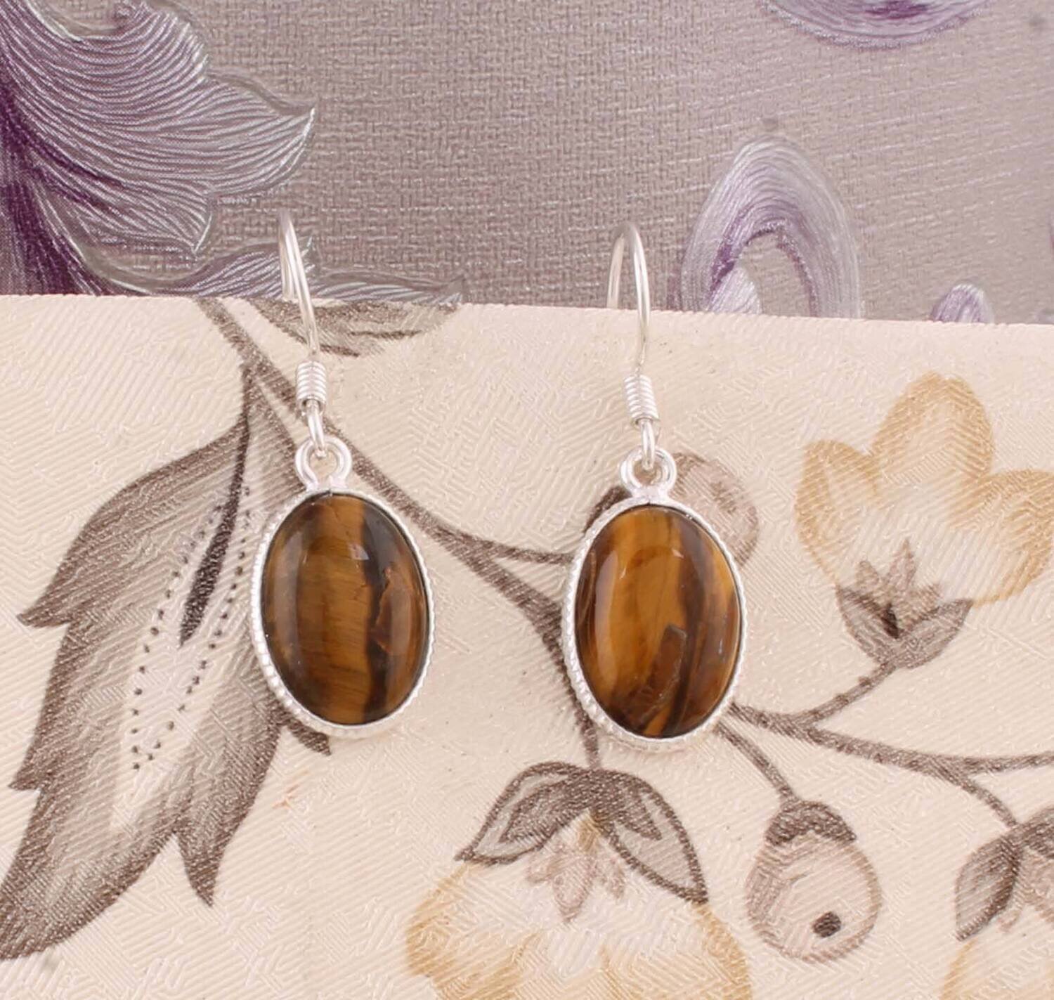 Natural Amazing Tiger-Eye AAA+Quality Gemstone Earring Top Rare Stone Boho Earring 925-Antique Silver Earring,Wedding Earring Gift For Her
