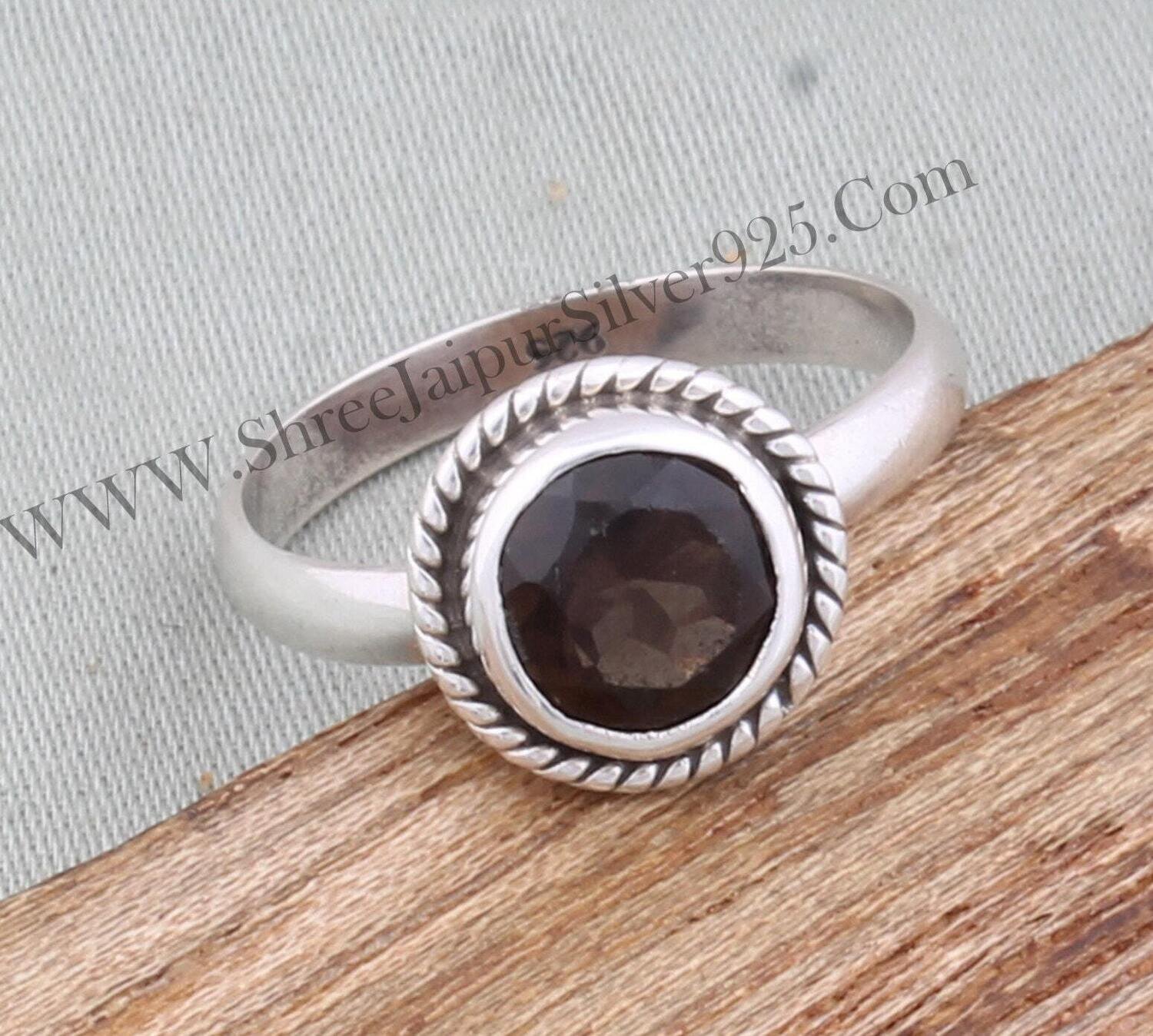 Smoky Topaz Ring, Natural Smoky Quartz Solid 925 Sterling Silver Ring For Women, Handmade Silver Designer Ring Wedding Anniversary Gift