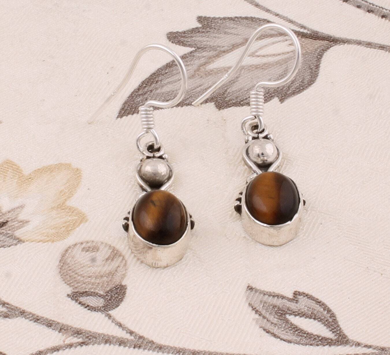 Silver,Solid Earring Natural Tiger Eye Top Quality Gemstone Earring 925-Silver Sterling Earring Handmade Earring Top Rare EarringCyber2021