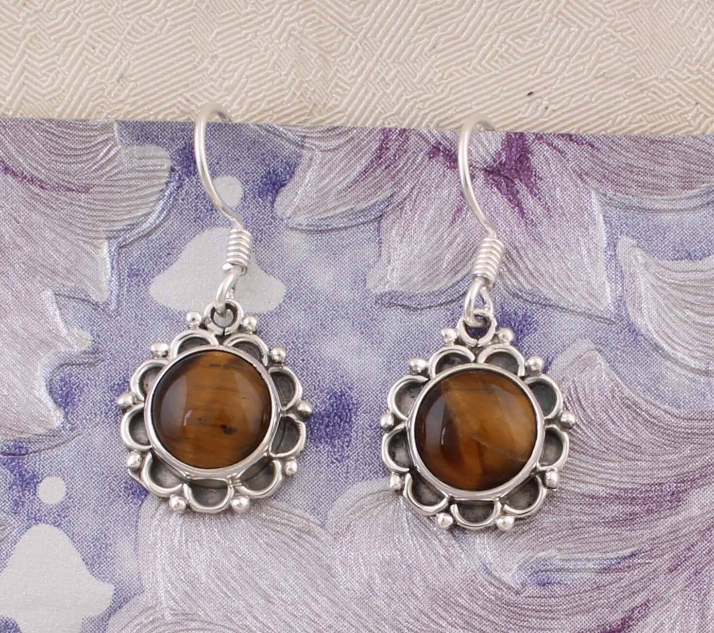 Natural Amazing Tiger Eye AAA+Quality Gemstone Earring- Solid Stone Boho Earring 925-Antique Silver Earring, Wedding Earring Gift For Her