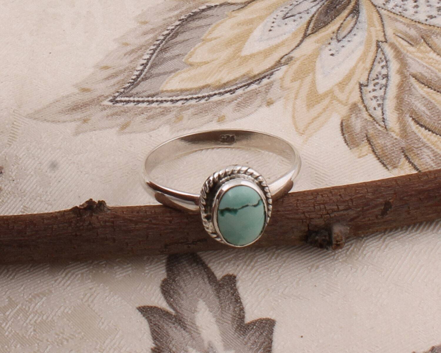 Natural Beautiful Larimar Gemstone Ring Cabochon Opaque Stone Boho Ring 925-Sterling Antique Silver Ring Ring Finger Ring Gift For You !