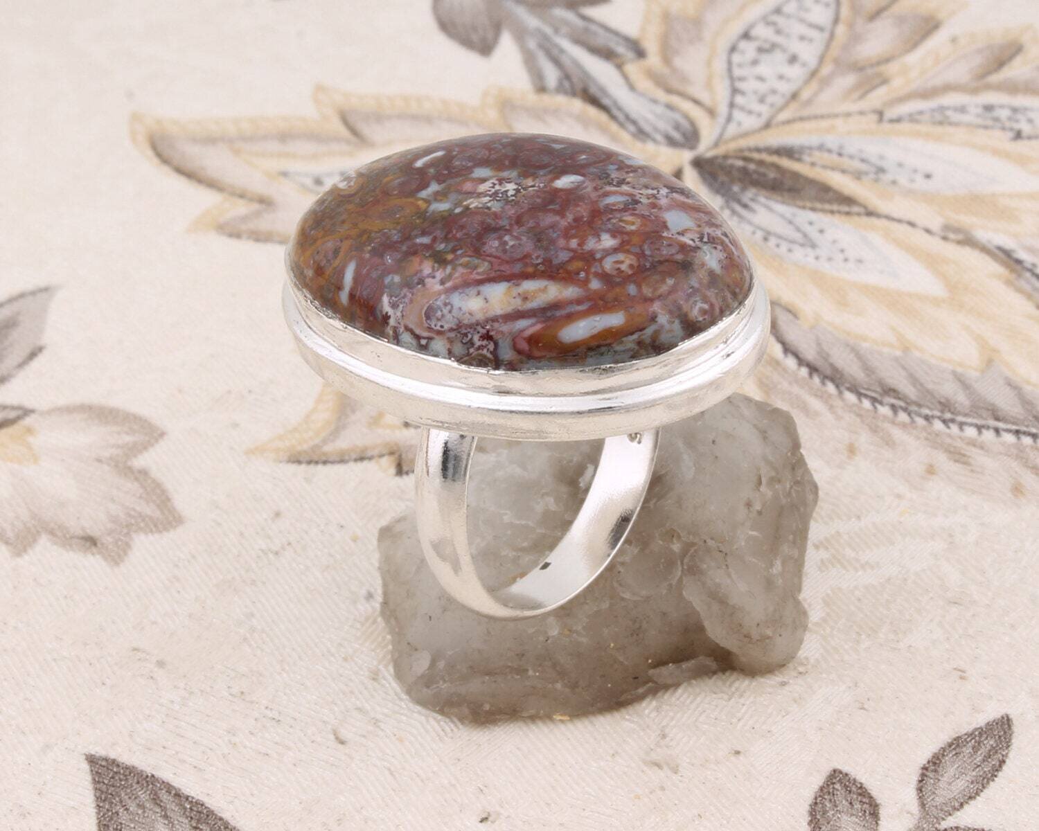 Natural Amazing Coco Jasper AAA+Quality Gemstone Ring Cabochon Stone Boho Ring 925-Sterling Solid Silver Middle Finger Ring Gift For You !
