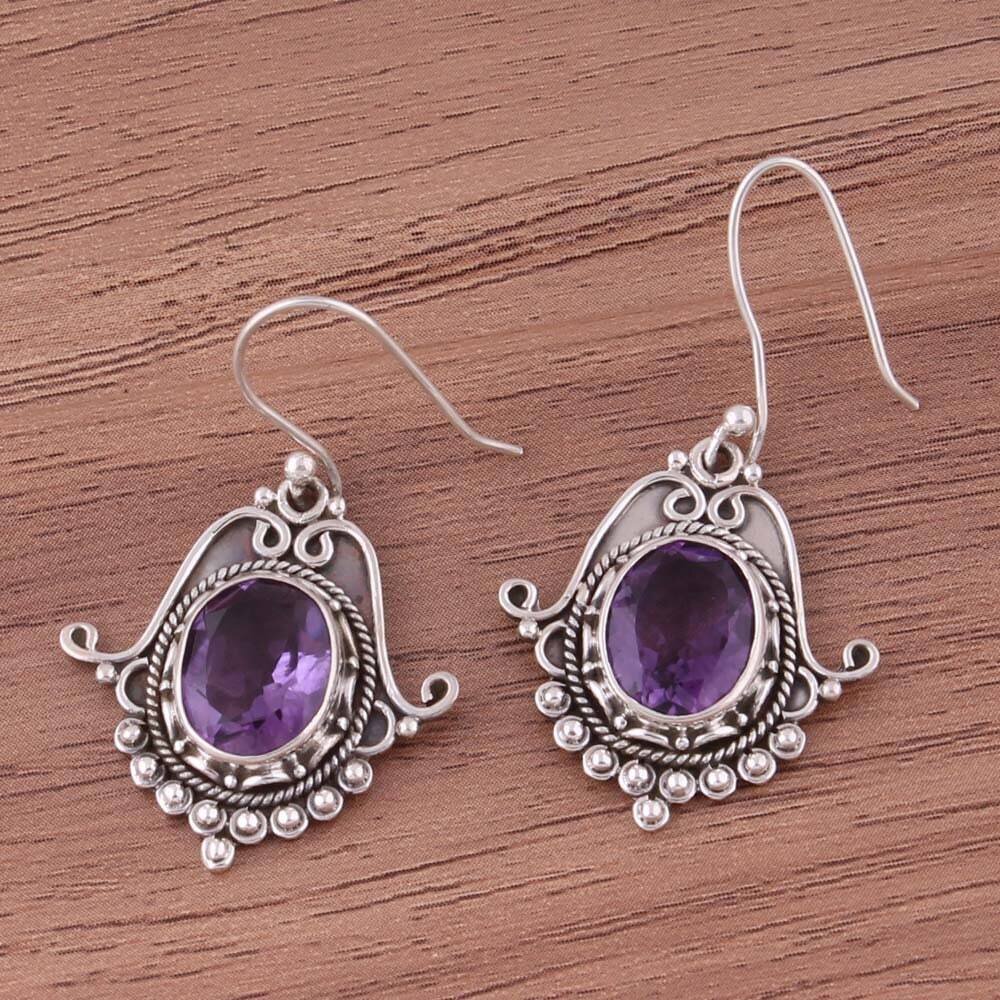 Amazing 925-Silver Earring Natural Amethyst Top Quality Purple Color Stone And Silver Color Earring Handcraft Gemstone L#-281359-ECyber2021
