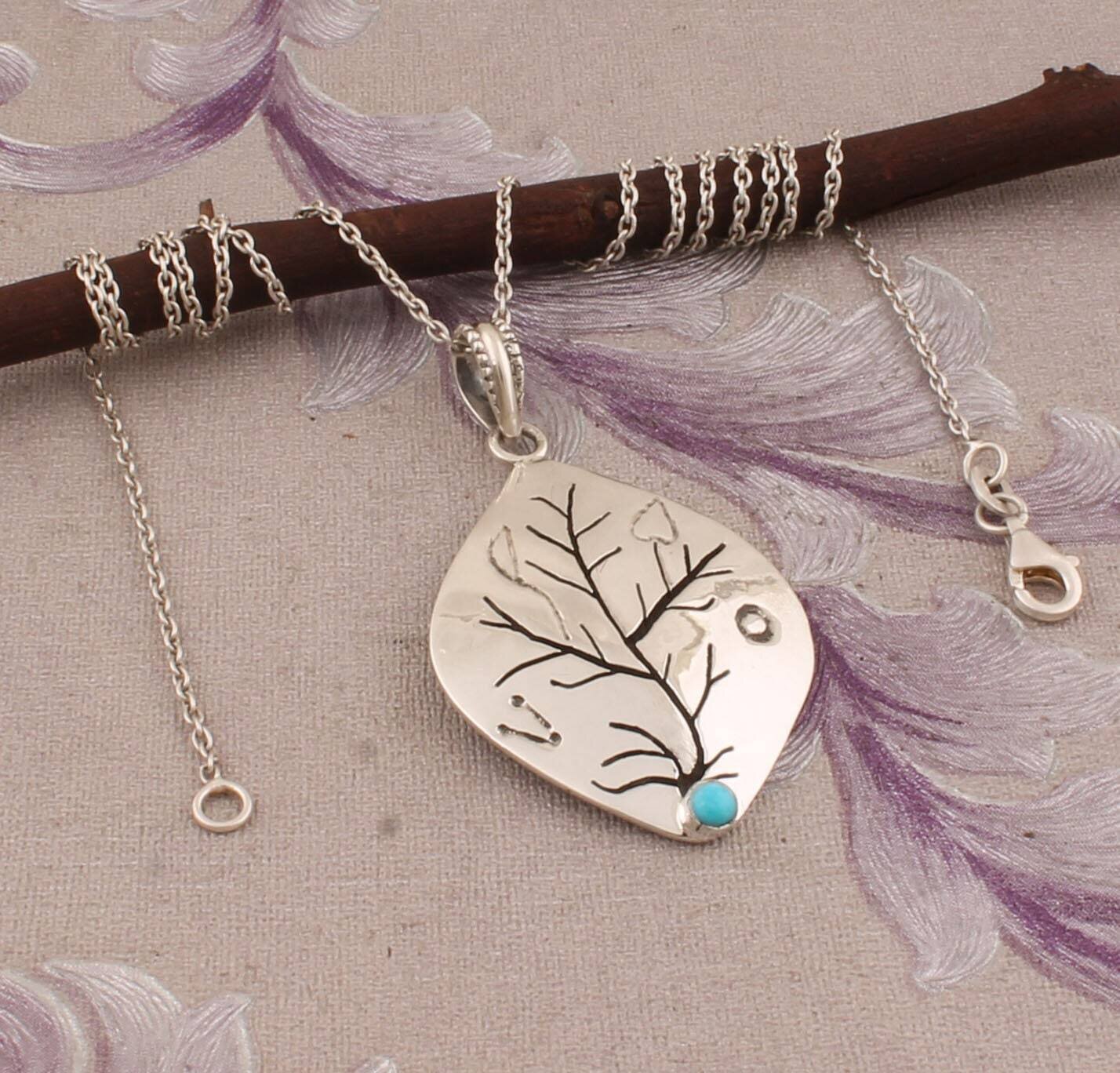 925-Sterling Solid Silver Necklace Sleeping Beauty Turquoise Gemstone Necklace,Long Necklace,Antique Silver Necklace For Women,Gift For Her!