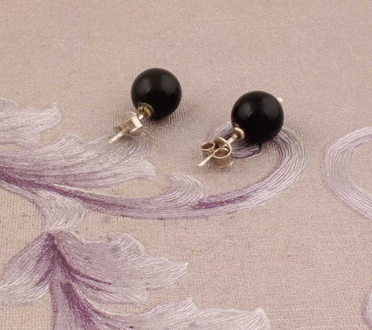 Black Onyx  Top Quality Gemstone Earring,Cabochon Stone Earring 925-Sterling Silver Earring,Girls Studs Tops Earring, Women's Earring