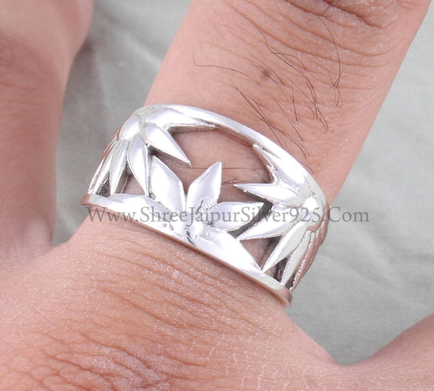 Flower Design Handmade Silver Band Ring, Solid 925 Sterling Silver Band Ring For Women, Party Wear Fashion Band Ring , Boho Thumb Ring Gift