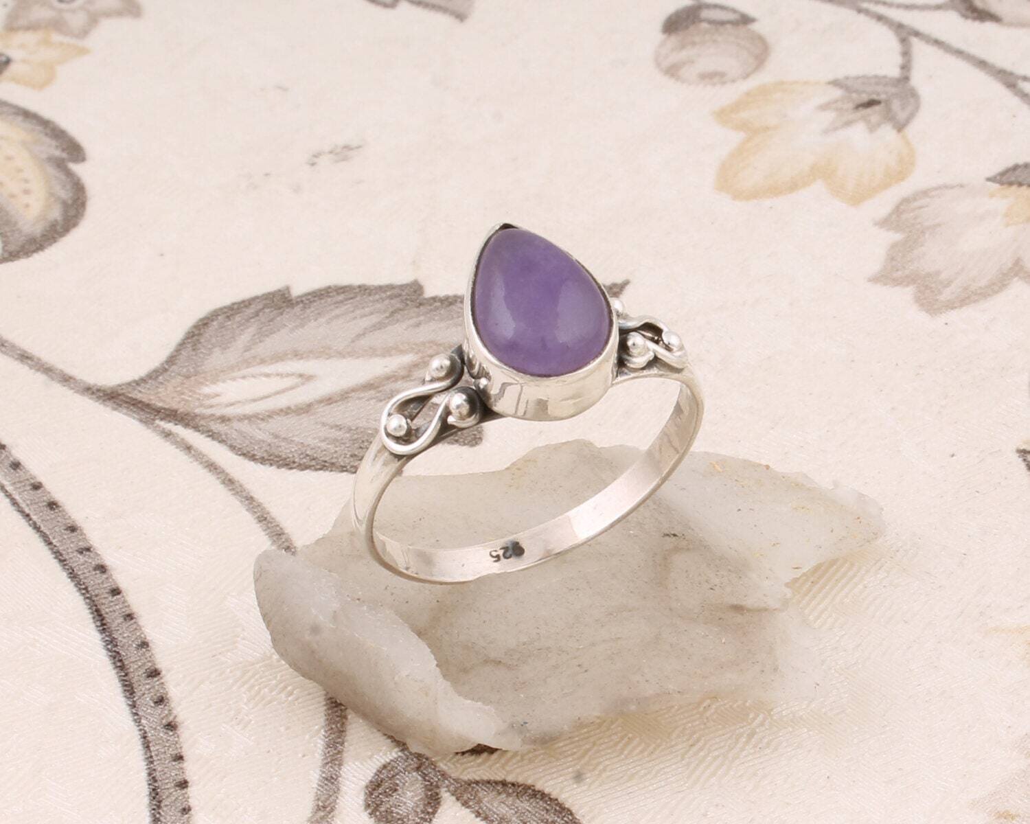 Gift For You ! Solid 925-Sterling Silver Ring With Natural Purple Jade AAA+Quality Gemstone Ring Handcrafted Charm &amp; Boho Ring Simple Ring