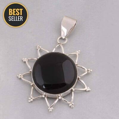 Flower Solid 925 Sterling Silver Black Onyx Gemstone Necklace Pendent For Women Wedding Anniversary Gifts IdeaBirthstone