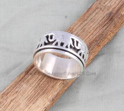 Elephants Silver Spinner Ring For Women, 925 Sterling Silver Spinner Ring, Handmade Thumb Silver Ring, Boho Meditation Ring , Christmas Gift
