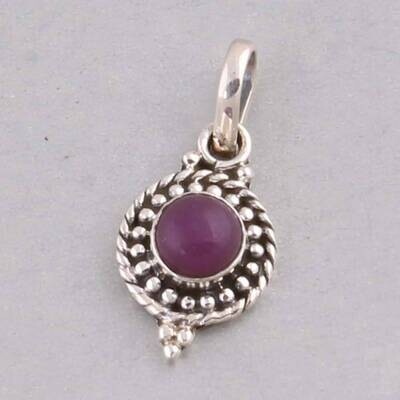 925-Sterling Solid Silver Pendant With Natural Purple Jade AAA+Quality Gemstone Handcrafted Pendant,Round Shape Pendant,Gift For You