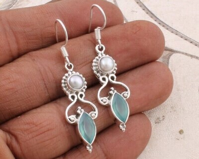 Solid 925 Sterling Silver Natural Multi Gemstone Earrings, Handmade Round &amp; Marquise Earrings, Bridal Wedding Jewelry, Earrings For Mother